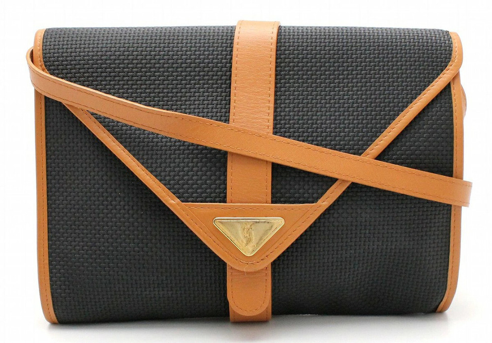 Saint Laurent Yves YSL Crossbody Bag Clutch Leather Black Brown